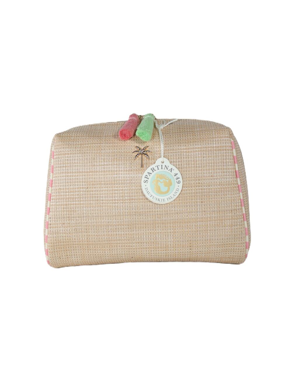Spartina 449 Boho Large Faux Straw Cosmetic Pouch – Palm Tree – NWT